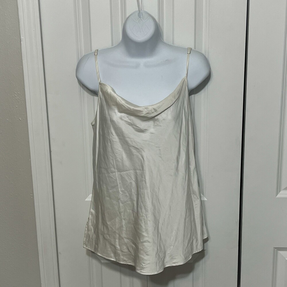 Ravella Tank Top Womens Medium White 100% Silk Cowl Neck Camisole Satin